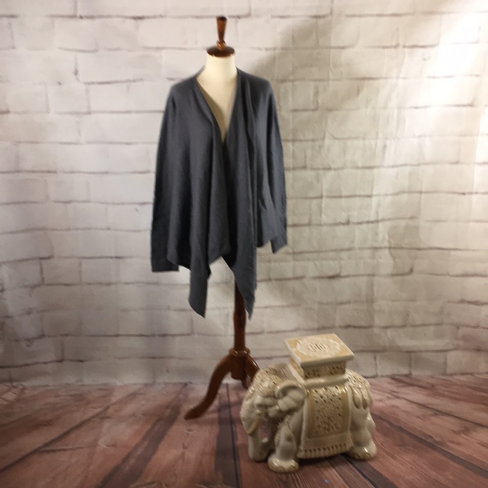 PURE Cashmere Open Face Sweater Cardigan in Gray